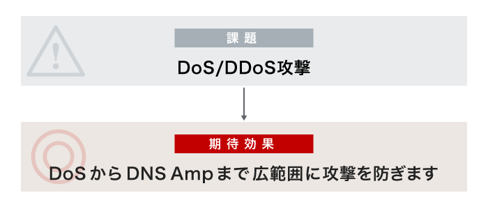 （課題）DoS/DDoS攻撃→（期待効果）DoSからDNS Ampまで広範囲に攻撃を防ぎます